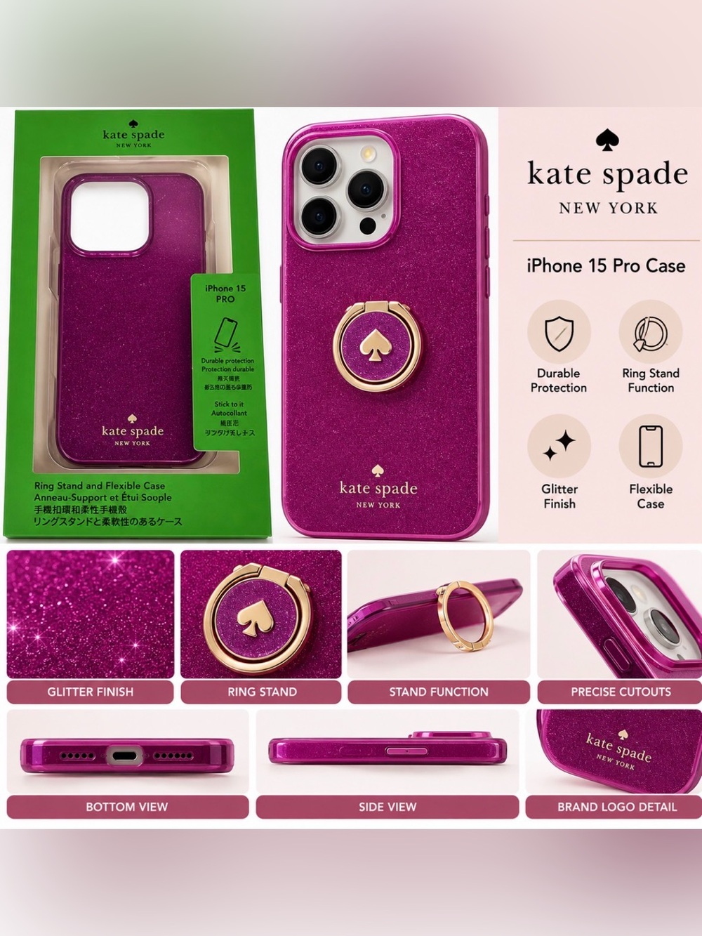 kate spade Glitter Magenta Phone Case iPhone 15pro